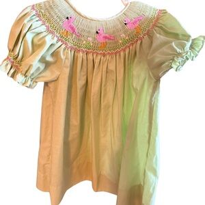 Rosalina Green Smocked Dress with Flamingo Embroidery 18 month